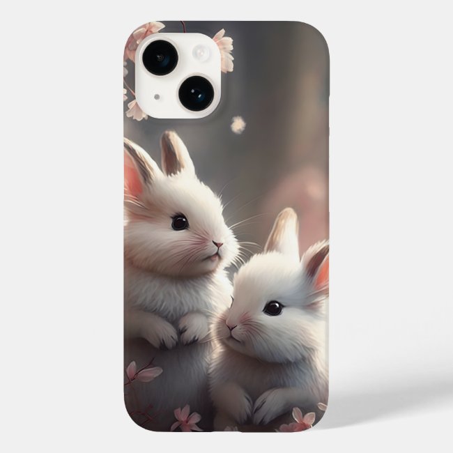 Two cute rabbits with sakura iPhone 14 case