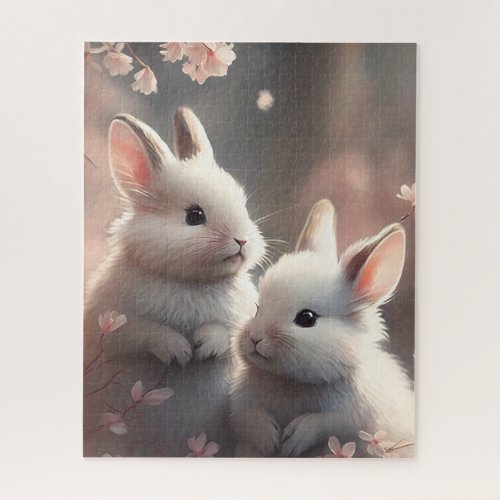 Two cute rabbits with sakura Jigsaw Puzzle