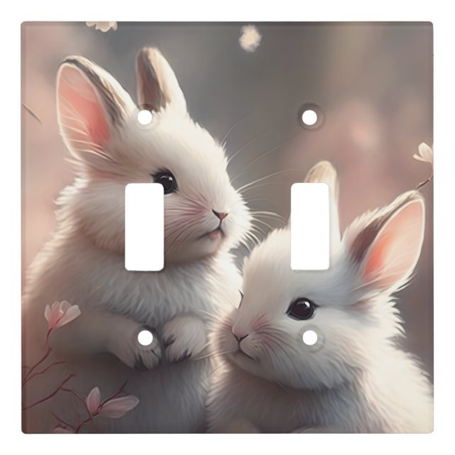 Two cute rabbits with sakura Light Switch Cover (Front)