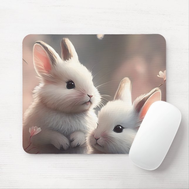 Two cute rabbits with sakura Mousepad (With Mouse)