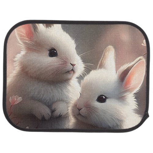 Two cute rabbits with sakura Set of Rear Car Mats