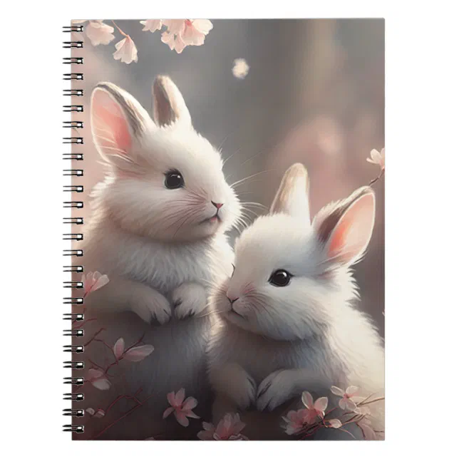 Notebooks Rabbits Two cute rabbits with sakura Spiral Photo Notebook | Zazzle