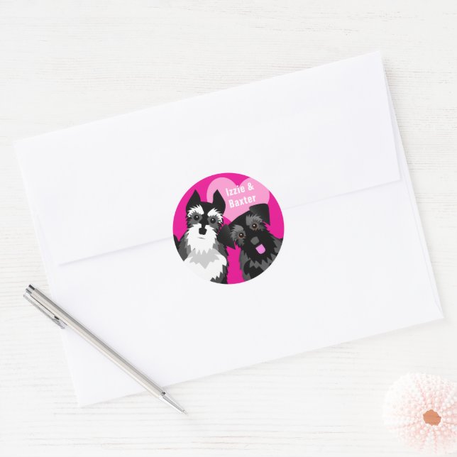 Two Cute Schnauzers Classic Round Sticker (Envelope)