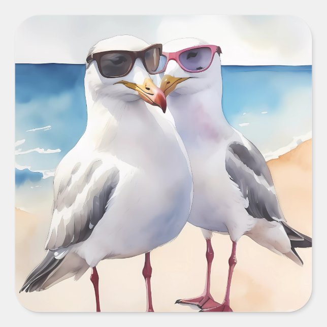 Two Cute Seagulls Inlove Square Sticker (Front)