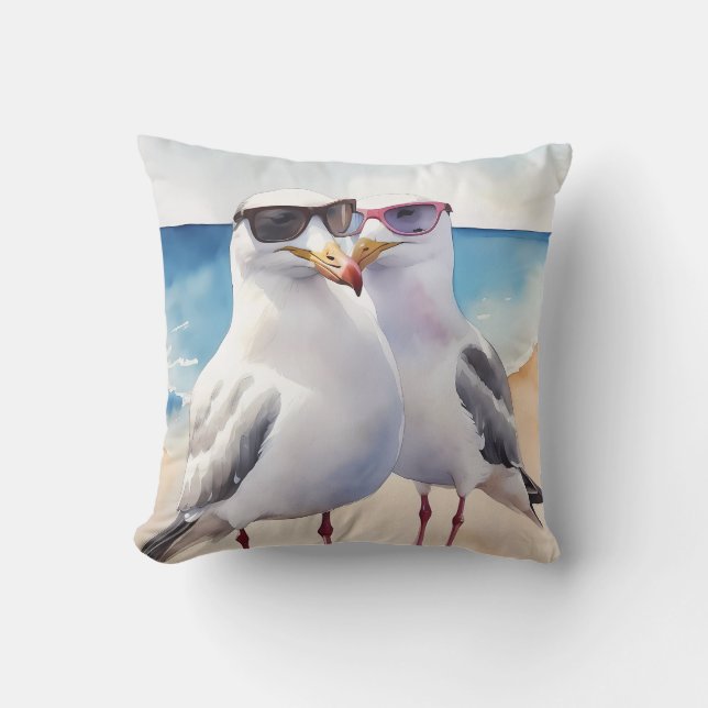 Two Cute Seagulls Inlove Throw Pillow (Front)