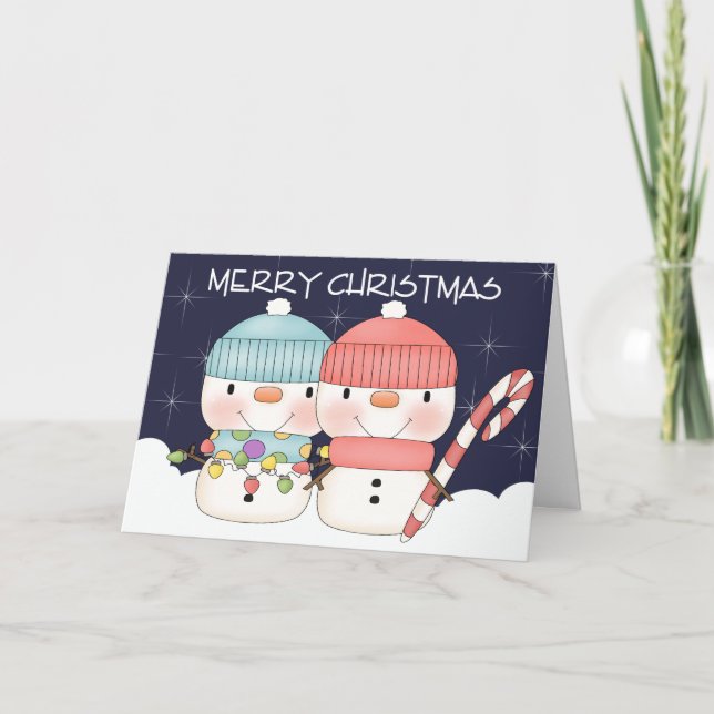 Two Cute Snowman Couple Christmas Holiday Card (Front)