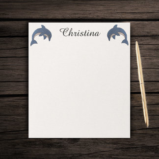 Two Cute Sparkle Like Dolphins Jumping Dark Blue Notepad