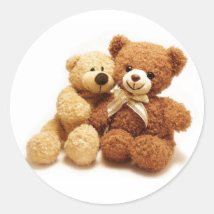 Two Cute Teddy Bears Design Classic Round Sticker