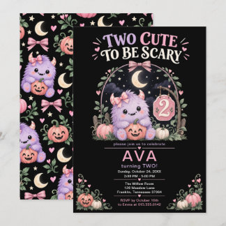 Two Cute to Be Scary Girl 2nd Birthday Invitation