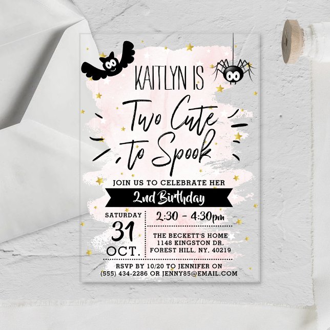 Two Cute To Spook Girls Halloween 2nd Birthday Acrylic Invitations (Creator Uploaded)