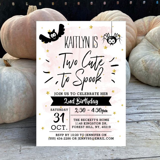 Two Cute To Spook Girls Halloween 2nd Birthday Invitation (Creator Uploaded)