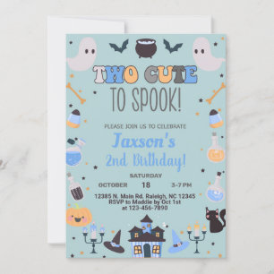 Two cute to spook Halloween boy blue invite. Invitation