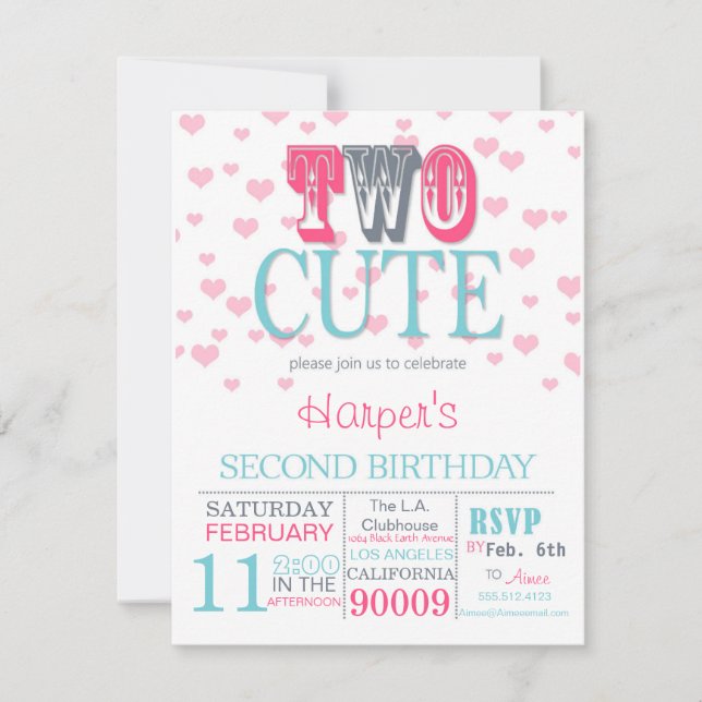Two Cute Valentine's Day 2nd Birthday Invitation (Front)