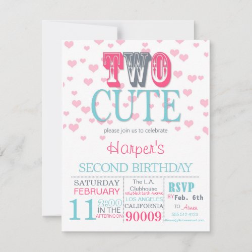 Two Cute Valentines Day 2nd Birthday Invitation