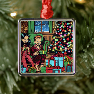 Two Cute Vintage Children Christmas Metal Ornament