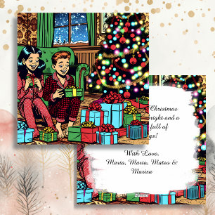 Two Cute Vintage Children Christmas Personalized Holiday Card