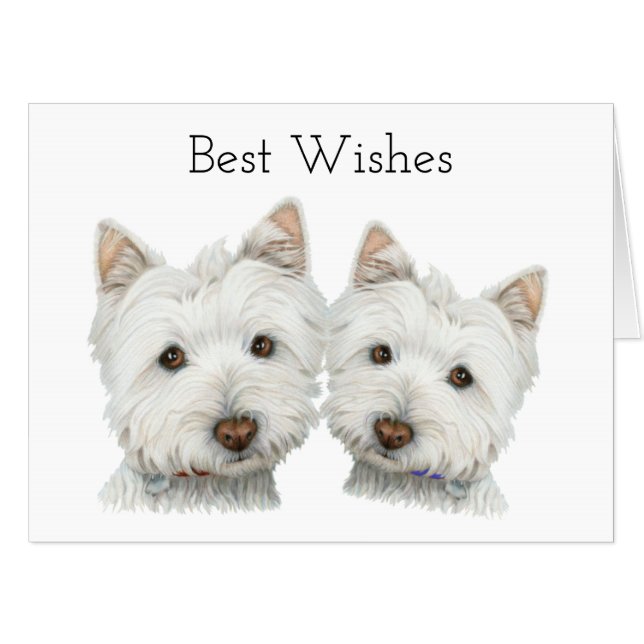Two Cute Westie Dogs Art Large Greeting Card (Front Horizontal)