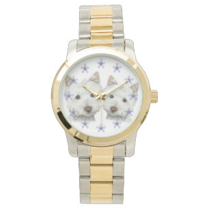 Two cute Westie dogs art watch