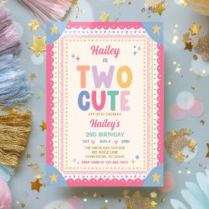 Two Cute Whimsical Girl 2nd Birthday Party Invitation