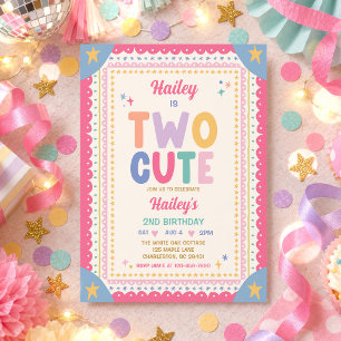 Two Cute Whimsical Girl 2nd Birthday Party Invitation