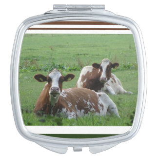 Two Cute White-Brown Cows Compact Mirror