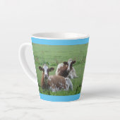 Two Cute White-Brown Cows Cust. Blue Latte Mug (Left Angle)