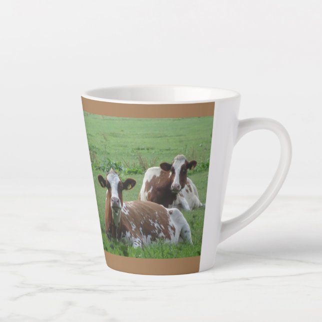 Two Cute White-Brown Cows Cust. Brown Latte Mug (Right)