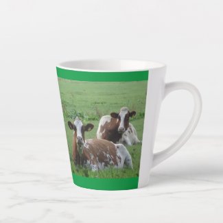 Two Cute White-Brown Cows Cust. Green Latte Mug