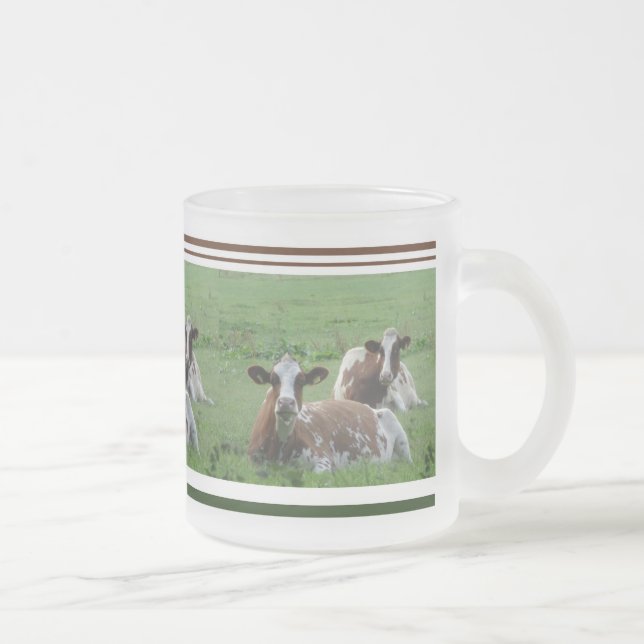 Two Cute White-Brown Cows Frosted Glass Mug (Right)