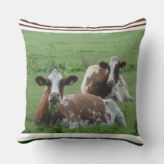 Two Cute White-Brown Cows Pillow