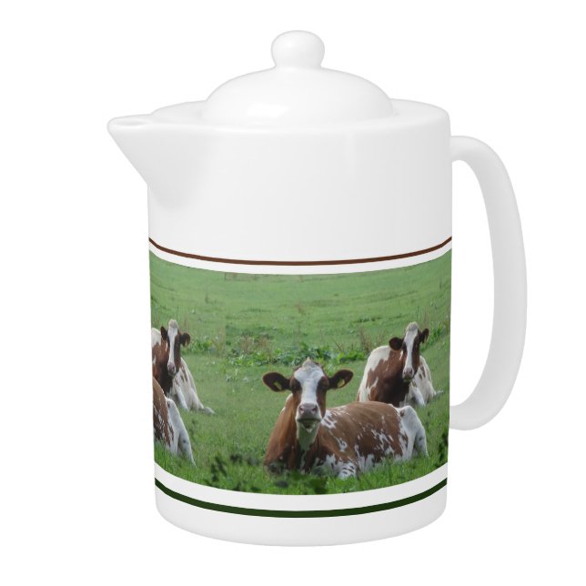 Two Cute White-Brown Cows Teapot (Right)
