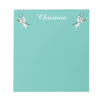 Two Cute White Ghosts Wearing Fancy top Hats Canes Notepad