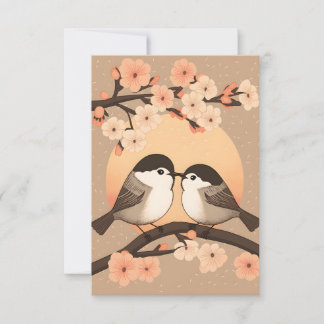Two Cute Young Chickadee Bird Kissing Card