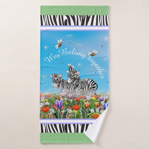 Two cute zebras walking together Summer Bath Towel