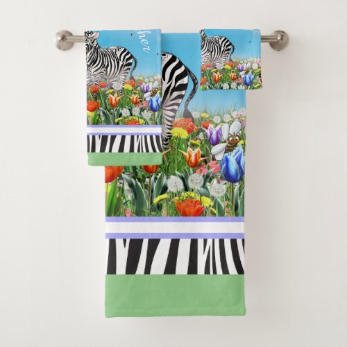Two cute zebras walking together Summer Bath Towel Set