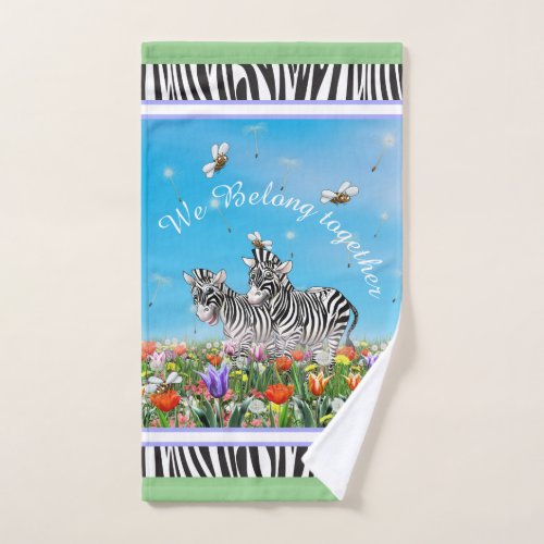 Two cute zebras walking together Summer Hand Towel