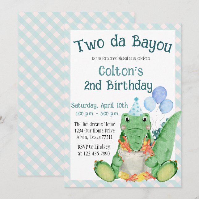 Two da Bayou - Crawfish Boil Birthday Party Invitation (Front/Back)