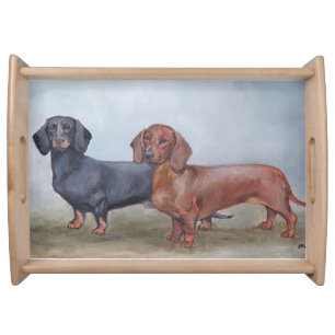 Two Dachshund Dog Art Serving Tray