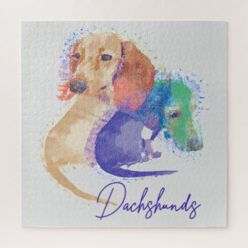 Two Dachshund Dogs Watercolor Cute Colorful Jigsaw Puzzle