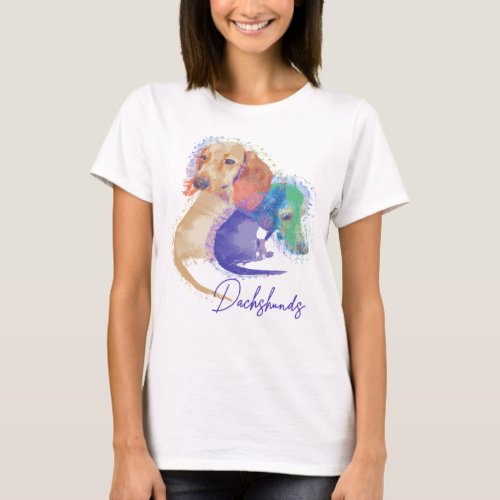 Two Dachshund Dogs Watercolor Womens T_Shirt