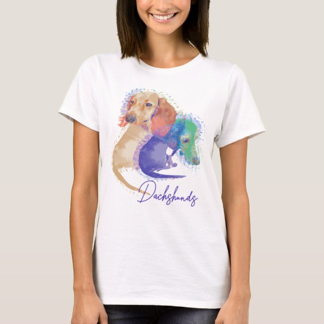 Two Dachshund Dogs Watercolor Women's T-Shirt (Front)
