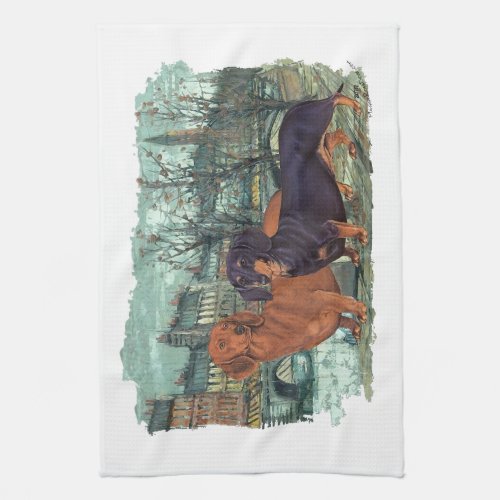 Two Dachshunds in the City Towel