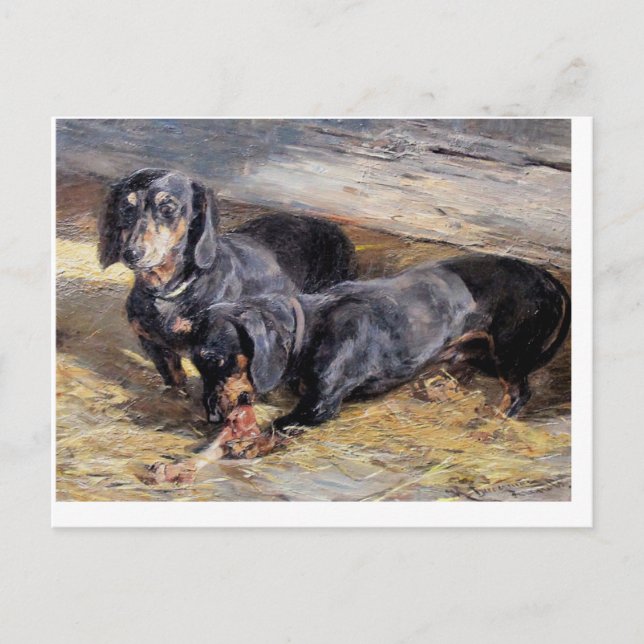 Two Dachshunds with the Bone Hermine Biedermann Postcard (Front)