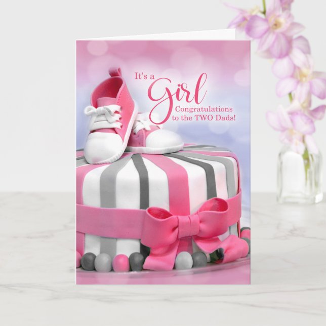 TWO Dads New Baby Congratulations Pink Card (Orchid)