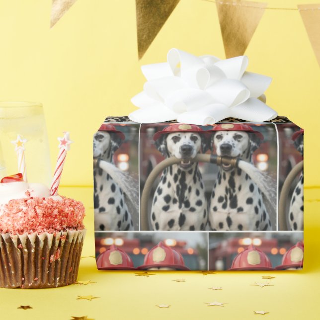 Two Dalmatian Dogs Holding a Fireman Hose Wrapping Paper (Birthday Party)