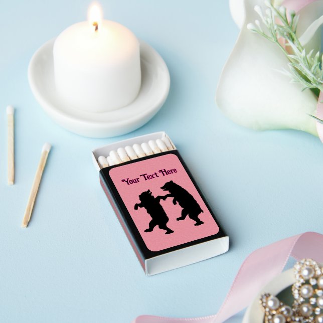 Two Dancing Bears Black Silhouette on Pink Matchboxes (Insitu)