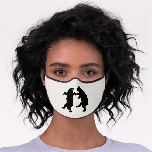 Two Dancing Bears in Black Silhouette on White Premium Face Mask