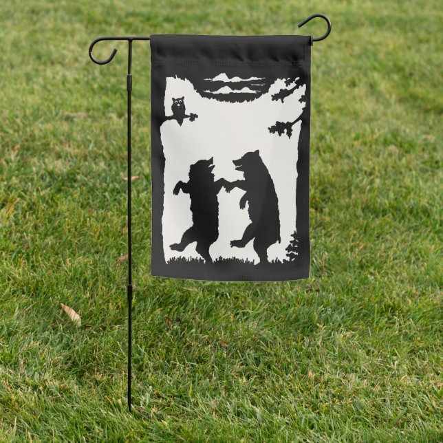 Two Dancing Bears in Woods Under Trees Owl  Garden Flag (In SItu)