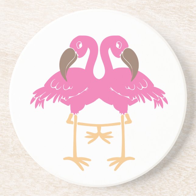 Two dancing flamingos sandstone coaster (Front)