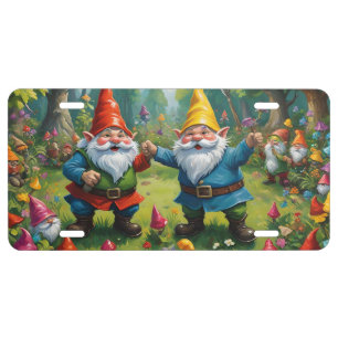 TWO DANCING GARDEN GNOMES LICENSE PLATE